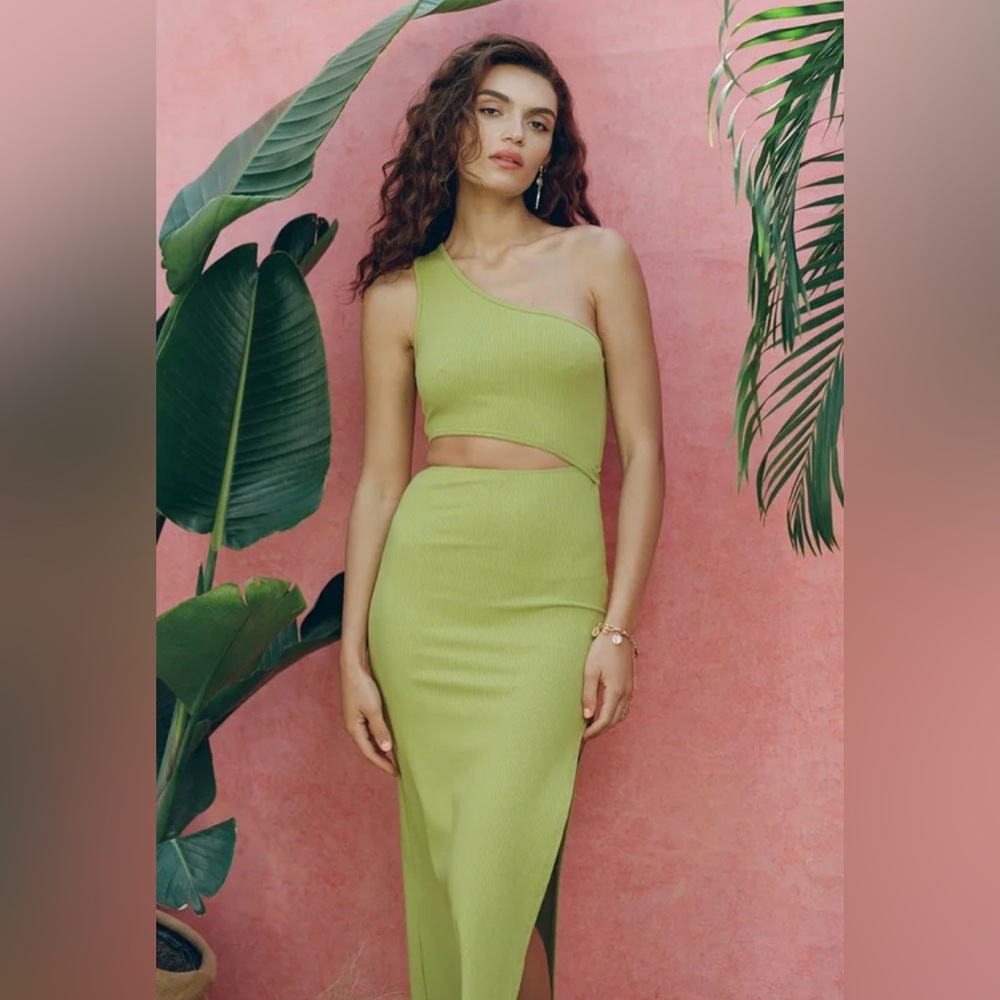Lulus Lime Green Ribbed Midi Dress